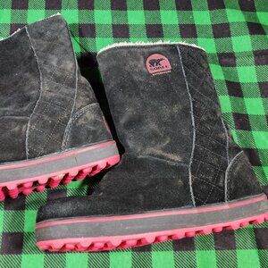 SOREL GLACY BLACK WATERPROOF 1975-010 SHERPA LINED BOOTS SZ US 8 WOMEN